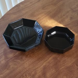 Vintage Black Hexagonal Salad Plates Set